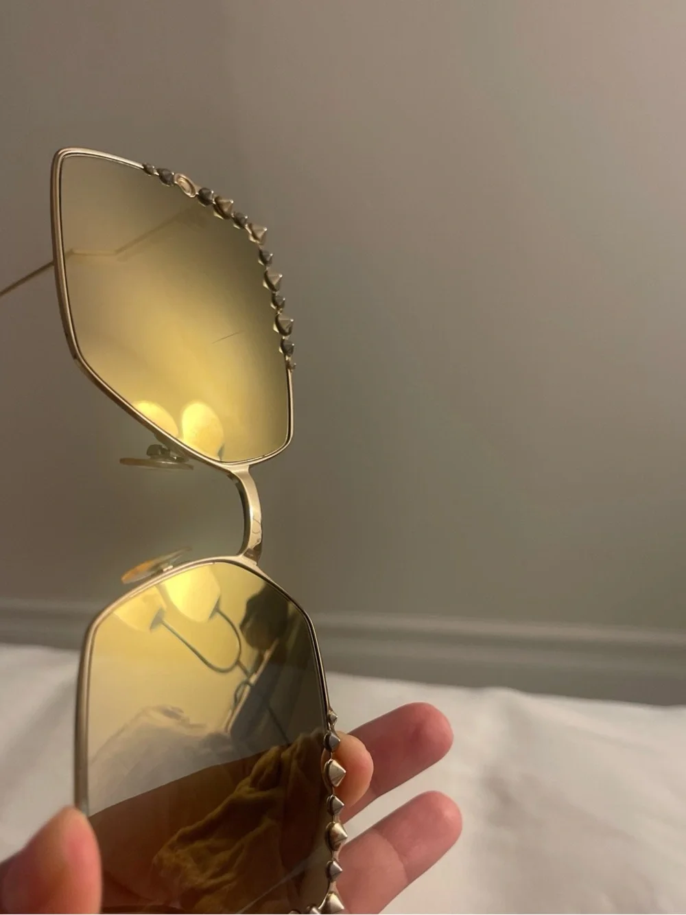 Fendi Gold Frame Sunglasses with Amber Gradient Lenses and Crystal Accents